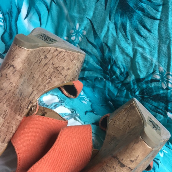 D 💖 size 7 orange cork wedges shoes wear 5.5” heel - Picture 10 of 10